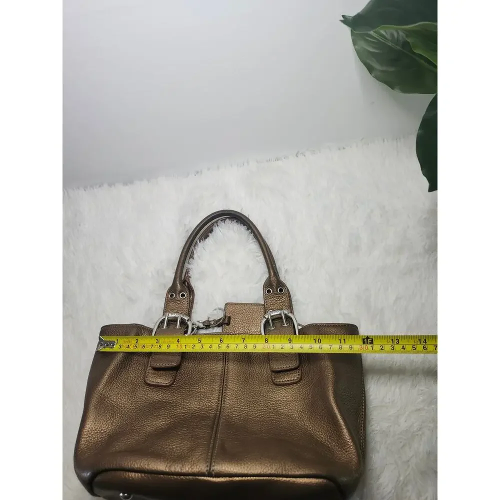 Tignanello Leather Buckle Shoulder Bag Bronze Metallic Y2K Contemporary